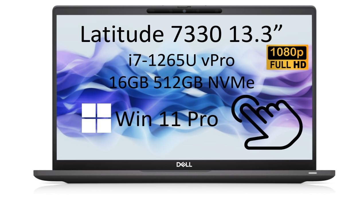 Dell Latitude 7330 7000 13.3" FHD Touch (12th Gen Intel Core i7-1265U vPro, 16GB RAM, 512GB NVMe SSD) Business Laptop, IR Webcam, Backlit, Thunderbolt 4, Win 11 Pro (Renewed)
