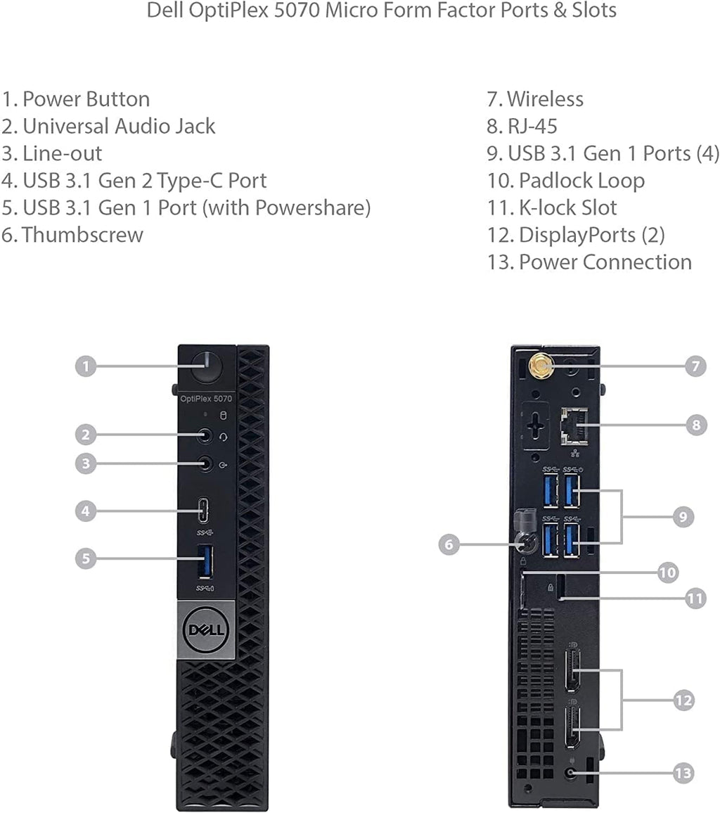 Dell OptiPlex 5070 Micro Desktop Computer, Intel Core i5-9500T, 16GB DDR4 RAM, 256GB M.2 NVMe SSD, Windows 11 Pro, WiFi, Bluetooth, HDMI, USB 3.1, Black (Renewed)