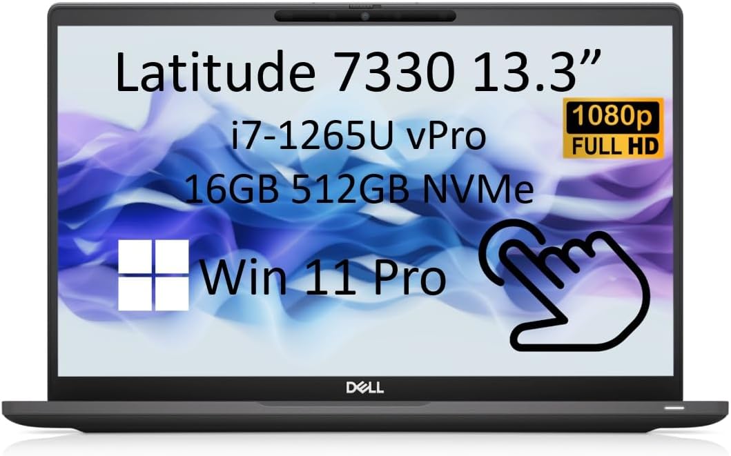 Dell Latitude 7330 7000 13.3" FHD Touch (12th Gen Intel Core i7-1265U vPro, 16GB RAM, 512GB NVMe SSD) Business Laptop, IR Webcam, Backlit, Thunderbolt 4, Win 11 Pro (Renewed)