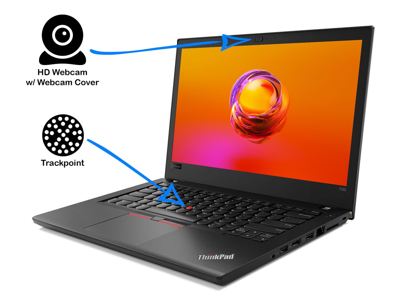 Lenovo ThinkPad T480 14" Laptop Business Netbook, Intel Dual Core i5-8250U up to 3.60GHz, 1TB SSD, 16GB DDR4 RAM, HDMI, Type-C, USB 3.0, SD Card Reader, Windows 11 Pro (Renewed)
