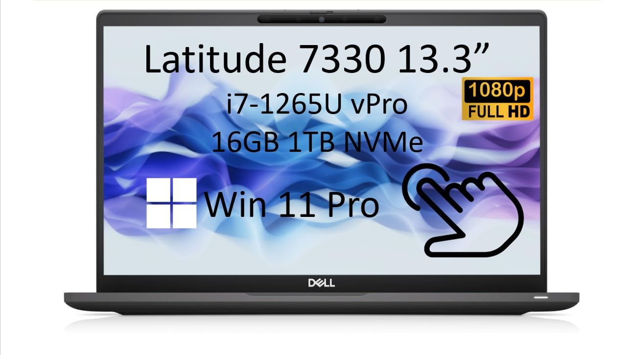 Dell Latitude 7330 7000 13.3" FHD Touch (12th Gen Intel Core i7-1265U vPro, 16GB RAM, 1TB NVMe SSD) Business Laptop, IR Webcam, Backlit, Thunderbolt 4, Win 11 Pro (Renewed)